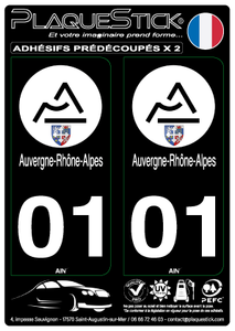 01 -Auvergne-Rhône-Alpes "Blanc" Fond noir PlaqueStick