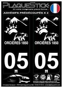 05 -Orcières "Merlette 1850" Blanc, Fond noir PlaqueStick