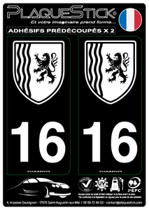 16 -Nouvelle-Aquitaine "Blason" Blanc, Fond noir PlaqueStick