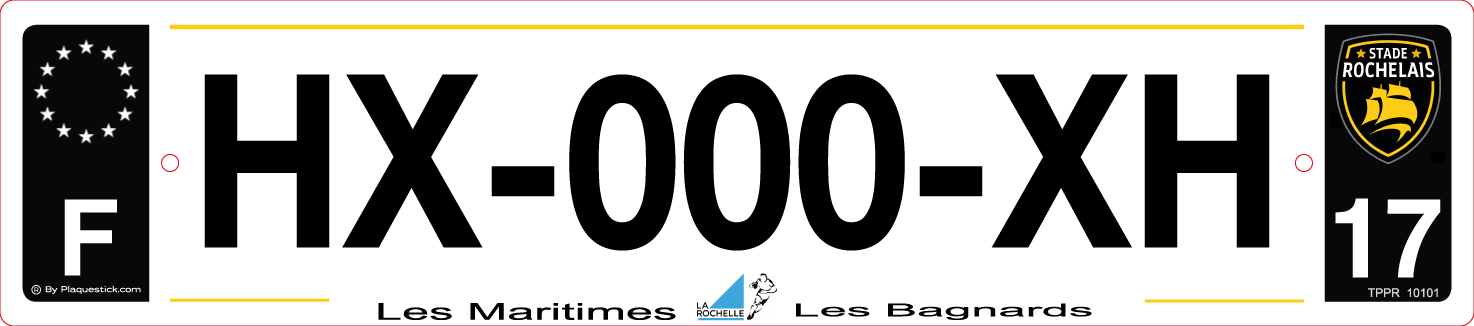 17 -Plaque immatriculation "La Rochelle" Stade Rochelais, Fond noir PlaqueStick