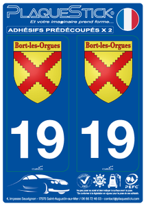 19 -Bort-les-Orgues "Rouge & Or" Blason PlaqueStick