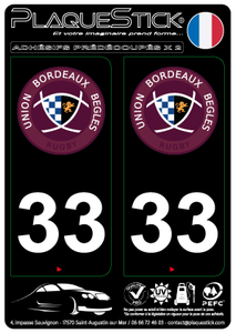 33 -Bordeaux "Union Bordeaux-Bègles Rugby" Fond noir PlaqueStick