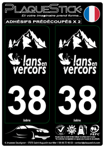 38 -Lans-en-Vercors "Blanc" Fond noir PlaqueStick