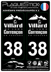 38 -Villard-de-Lans - Corrençon-en-Vercors "Blanc" Fond noir PlaqueStick