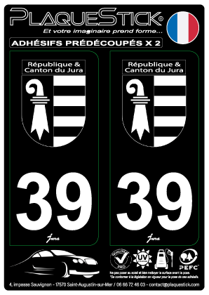 39 -République & Canton du Jura, Fond noir PlaqueStick