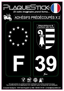 39 -République & Canton du Jura, Moto, Fond noir PlaqueStick