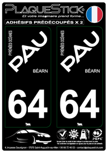 64 -Pau "2018" Fond noir PlaqueStick