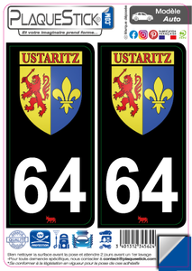 64 -Ustaritz "Blason" Fond noir PlaqueStick