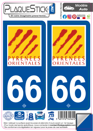 66 Pyrénées-Orientales - Département | Autocollant plaque immatriculation
