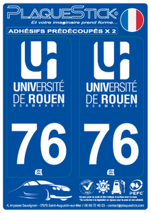 76 -Rouen "Université Normandie" Blanc PlaqueStick