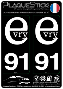 91 -Évry "Blanc" Fond noir PlaqueStick