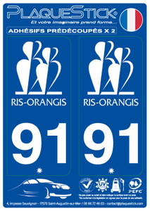 91 -Ris-Orangis "Blanc" PlaqueStick