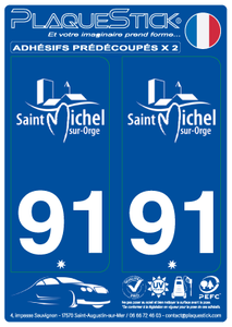 91 -Saint-Michel-sur-Orge "Blanc" PlaqueStick