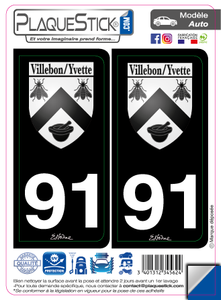 91 -Villebon-sur-Yvette "Blason" Fond noir PlaqueStick