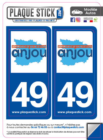 Autocollants Province d'Anjou pour plaque immatriculation numéro