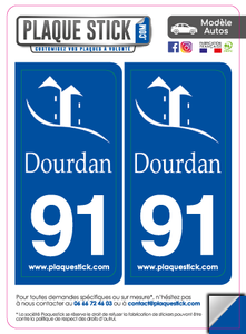 91 -Dourdan "Fond bleu" PlaqueStick