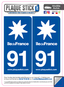 91 -Île-de-France "Blanc" PlaqueStick